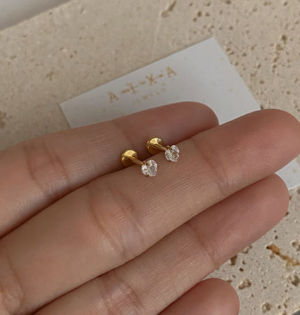 Titanio Crystal Heart Piercing - Gold