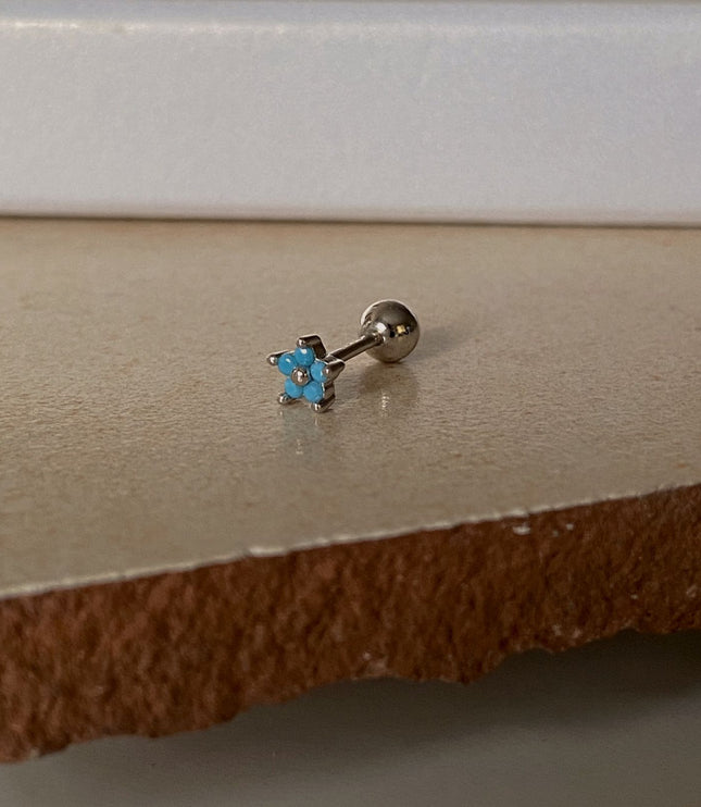 Piercing de Flor mini turquesa - Silver