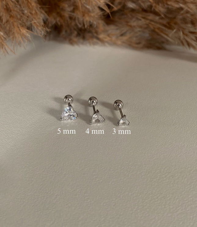 Piercing Crystal Heart Silver